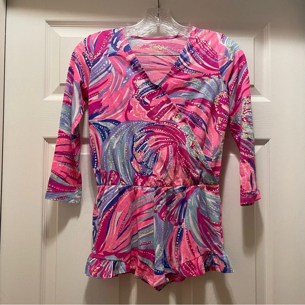 Lilly Pulitzer Girls Pink and Purple Long Sleeve Romper Size L (8/10)